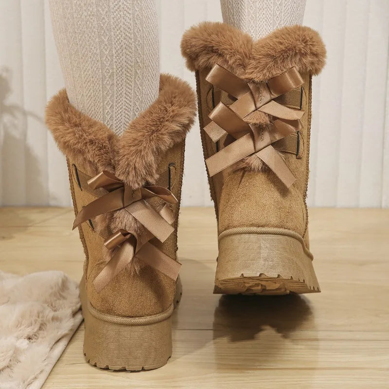 Non-slip Platform Plush Barrel Boots