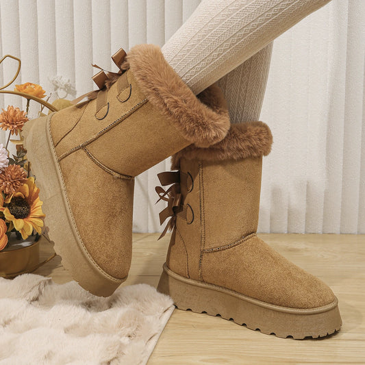 Non-slip Platform Plush Barrel Boots