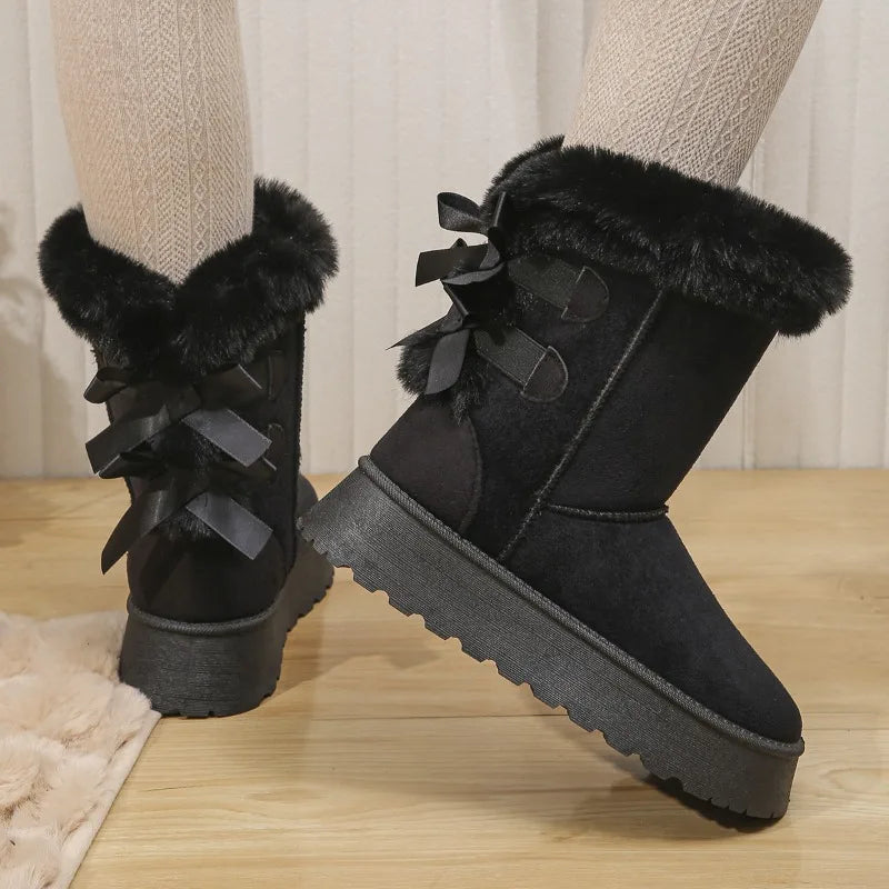 Non-slip Platform Plush Barrel Boots